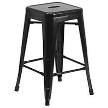 Load image into Gallery viewer, Flash Furniture Commercial Grade 24&quot; High Backless Black Metal Indoor-Outdoor Counter Height Stool with Square Seat
