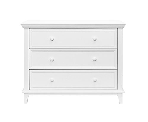 Contours Easy-to-Assemble Transitional 3-Drawer Dresser - Built-in Hardware, Changing Table Height, 3 Spacious Drawers, Sculpted Wooden Knobs, Anti-Tip Kit, White
