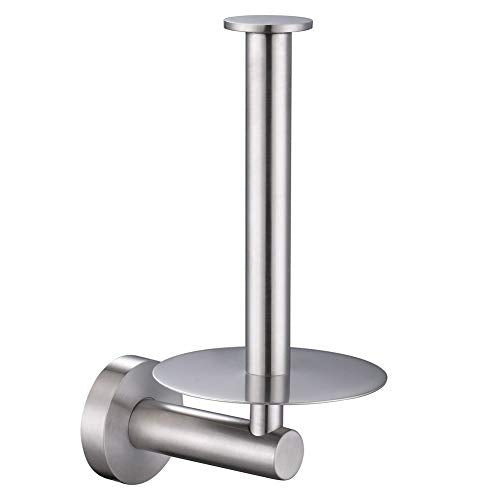 Aomasi Vertical Toilet Paper Holder, SUS304 Stainless Steel Toilet Tissue Roll Hanger with Round Plate, Bathroom TP Roll Organizer, Wall Mounted, Brushed Nickel