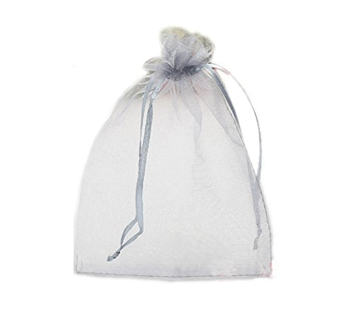 Riverer Silver Gray Organza Drawstring Gift Bags, Various Size, 100 Pcs (17x23cm (6.7x9 Inches))
