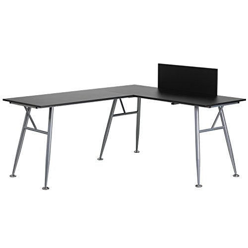 Flash Furniture Black Laminate L-Shape Computer Desk with Silver Metal Frame