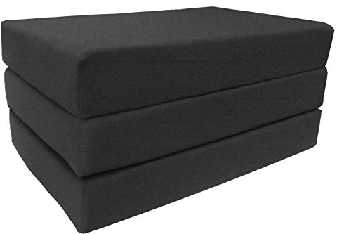 D&D Futon Furniture Black Full Size Shikibuton Trifold Foam Beds 6 x 54 x 75, High Density Resilient White Foam 1.8 lbs, Floor Foam Folding Mats.