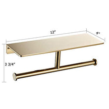 Load image into Gallery viewer, Sanliv Heavy Brass Double Roll Toilet Paper Holder, Hotel Collection Twin Roll Restroom Tissue Dispenser with Storage Shelf in PVD Gold Finish
