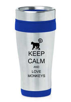 Blue 16oz Insulated Stainless Steel Travel Mug Keep Calm and Love Monkeys