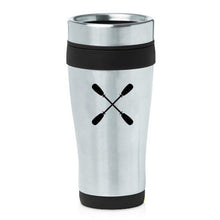 Load image into Gallery viewer, 16oz Insulated Stainless Steel Travel Mug Crossed Paddles Rowing Kayak Canoe (Black)
