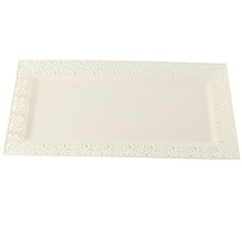 Load image into Gallery viewer, Silver Spoons and More Off White Lace Rim 14&quot;x7.5&quot; Heavyweit Plastic Set of 2 Serving Trays
