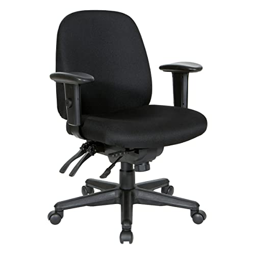 Office Star Multi Function Ergonomic Chair with Ratchet Back and Adjustable Soft Padded Arms, Black