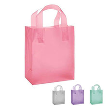 Load image into Gallery viewer, Frosted Plastic Shopping Gift Bags (8&quot;x5&quot;x10&quot;)- Quantity of 100 (Pink)

