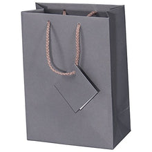 Load image into Gallery viewer, 10 pcs Small Matte Dark Grey Shopping Paper Gift Sales Tote Bags with Blank Message Tag 4&quot; x 2.75&quot; x 4.25&quot;
