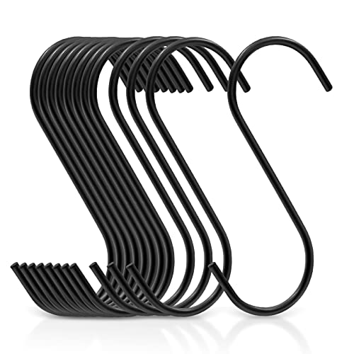 SumDirect Round S Shaped Hooks - 25 Pack Small S Hanging Hooks for Kitchen, Work Shop, Bathroom and Office (3.4 Inch, Black)