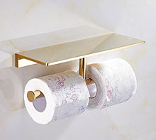 Load image into Gallery viewer, Sanliv Heavy Brass Double Roll Toilet Paper Holder, Hotel Collection Twin Roll Restroom Tissue Dispenser with Storage Shelf in PVD Gold Finish
