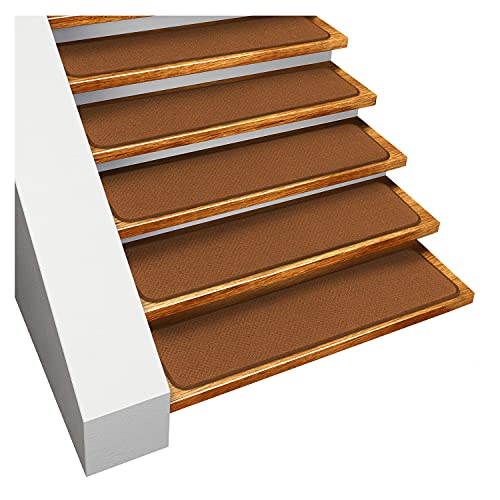 House, Home and More Set of 15 Skid-Resistant Carpet Stair Treads - Toffee Brown - 9 Inches X 36 Inches