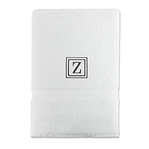 Luxor Linens 100% Egyptian Cotton Bath Towel, Oversized, Black Monogrammed Letter Z, White