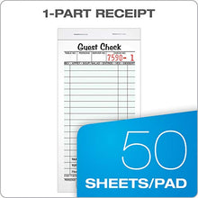 Load image into Gallery viewer, Adams Guest Check Pads, Single Part, Perforated Guest Receipt, 8.6 x 17.2 cm, 50 Sheets per Pad, 10 Pack (525SW)
