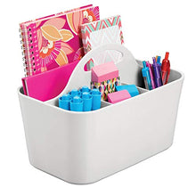 Load image into Gallery viewer, mDesign Small Office Storage Organizer Utility Tote Caddy Holder with Handle for Cabinets, Desks, Workspaces - Holds Desktop Office Supplies, Gel Pens, Pencils, Markers, Staplers - Light Gray
