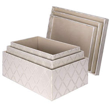 Load image into Gallery viewer, Toys Storage Bins 3-pcs Set - Fabric Decorative Storage Boxes with Lids - Shelf Closet Organizer Basket - Decor Nesting Boxes - Stylish Gift Boxes with Lids, Large/Medium/Small Sizes (Off White)
