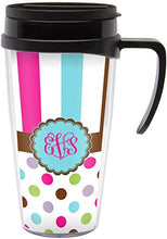 Load image into Gallery viewer, Stripes &amp; Dots Acrylic Travel Mug with Handle (Personalized)
