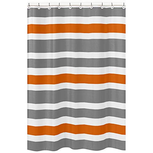 Sweet Jojo Designs Gray, Orange and White Kids Bathroom Fabric Bath Teen Stripe Shower Curtain