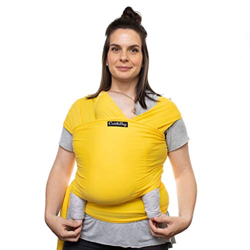 CuddleBug Baby Wrap Sling + Carrier - Newborns & Toddlers up to 36 lbs - Hands Free - Gentle, Stretch Fabric - Ideal for Baby Showers - One Size Fits All (Yellow)