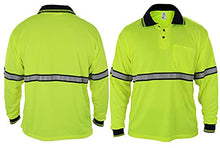 Load image into Gallery viewer, First Class Two Tone Polyester Polo Shirt with Reflective Stripes Yellow (3XL, Long Sleeve)
