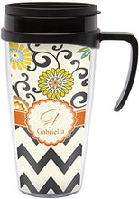 Load image into Gallery viewer, Swirls, Floral &amp; Chevron Acrylic Travel Mug with Handle (Personalized)
