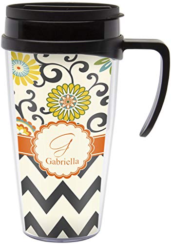 Swirls, Floral & Chevron Acrylic Travel Mug with Handle (Personalized)