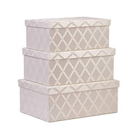 Toys Storage Bins 3-pcs Set - Fabric Decorative Storage Boxes with Lids - Shelf Closet Organizer Basket - Decor Nesting Boxes - Stylish Gift Boxes with Lids, Large/Medium/Small Sizes (Off White)