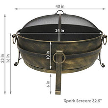 Load image into Gallery viewer, Sunnydaze Cauldron Outdoor Fire Pit - 34 Inch Large Bonfire Wood Burning Patio &amp; Backyard Firepit for Outside with Round Spark Screen, Fireplace Poker, and Metal Grate
