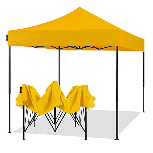 AMERICAN PHOENIX 10x10 Pop Up Canopy Tent Portable Instant Adjustable Easy Up Tent Outdoor Market Canopy Shelter (10'x10' Black Frame, Yellow)