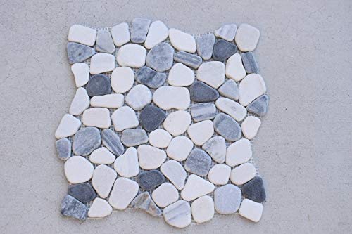 Interlocking Pebble Floor Tiles (5-Pack) Kitchen, Bathroom, and Patio Flooring | Indoor and Outdoor Use | Natural Jade Stones | Quick and Easy Grout Installation