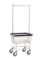 R&B Wire 100D58 Narrow Heavy Duty Wire Laundry Cart with Double Pole Rack, 2 Bushel, Chrome, Made in USA
