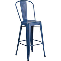 Offex OFX-465918-FF 30''H Metal Barstool with Back - Distressed Antique Blue