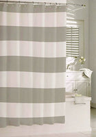 Kassatex 100% Cotton Shower Curtain Wide Stripes Fabric Shower Curtain Turquoise Dark Grey (Gray)