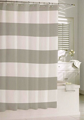 Kassatex 100% Cotton Shower Curtain Wide Stripes Fabric Shower Curtain Turquoise Dark Grey (Gray)
