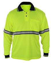 Load image into Gallery viewer, First Class Two Tone Polyester Polo Shirt with Reflective Stripes Yellow (4XL, Long Sleeve)
