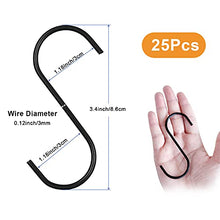 Load image into Gallery viewer, SumDirect Round S Shaped Hooks - 25 Pack Small S Hanging Hooks for Kitchen, Work Shop, Bathroom and Office (3.4 Inch, Black)
