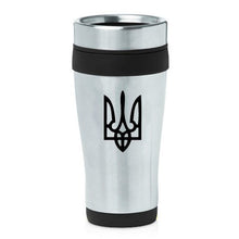 Load image into Gallery viewer, 16oz Insulated Stainless Steel Travel Mug Ukraine Tryzub Trident (Black)
