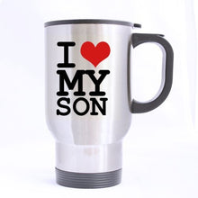 Load image into Gallery viewer, Red Heart Homey Warm Lovely &quot;I Love My Son&quot; (Twin Side) Custom Travel Mug (Sliver/14Ounce)
