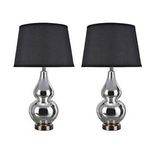 Load image into Gallery viewer, Aspen Creative 40022, Two Pack Set 26&quot; High Modern Glass Table Lamp, Mercury with Antique Red Copper Base and Hardback Empire Shaped Lamp Shade in Black, 15&quot; Wide
