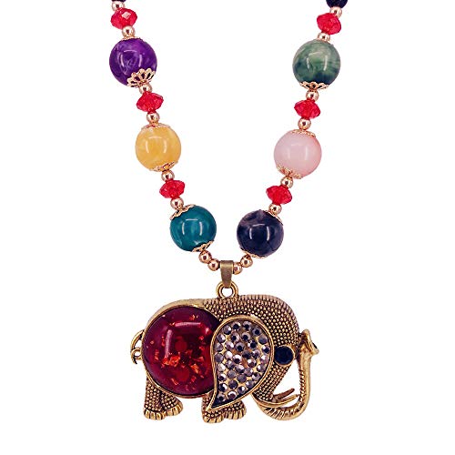 QTMY Diamond Beaded Boho Pendant Long Necklace Jewelry for Women (Elephant) (Elephant)