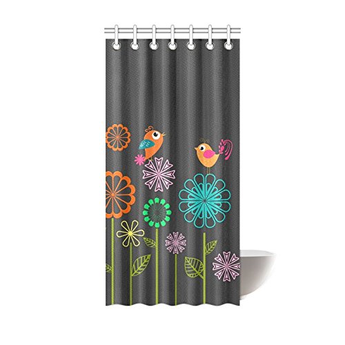 CTIGERS Shower Curtain for Kids Simple Flower and Birds Polyester Fabric Bathroom Decoration 36 x 72 Inch