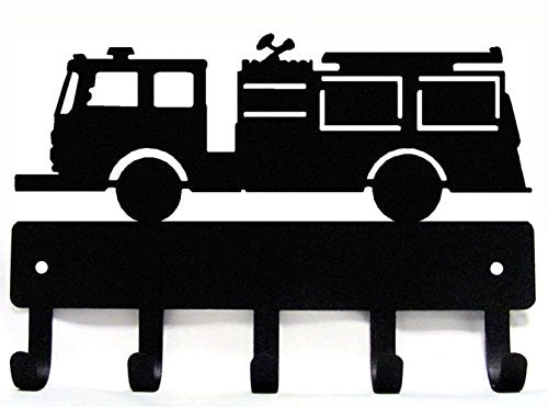 Fire Engine Truck Key Rack with 5 Hooks - 9 inch Wide - Made in USA; Gift for Firefighter; Home, Garage, and Station Organizer