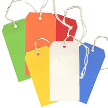 Load image into Gallery viewer, JAM PAPER Gift Tags with String - Medium - 4 3/4 x 2 3/8 - Assorted Primary Colors - 60/Pack
