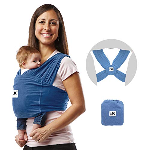 Baby K'tan Original Baby Wrap Carrier, Infant and Child Sling - Simple Pre-Wrapped Holder for Babywearing - No Tying or Rings - Carry Newborn up to 35 lbs, Denim, Women 2-4 (X-Small), Men up to 36