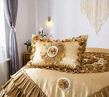 Load image into Gallery viewer, Tache Satin Ruffle Floral Luxurious Honey Gold Caramel Latte Victorian Royal 6pc Comforter Bedding Set, Queen
