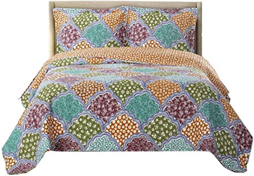 Royal Hotel Dahlia California-King Size, Over-Sized Coverlet 3pc Set, Luxury Microfiber Printed Quilt