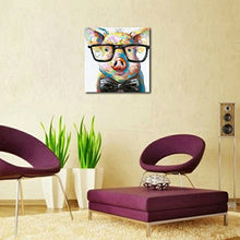 Load image into Gallery viewer, Muzagroo Art Cute Pig with Glasses Paintings for Living Room Hand Painted Paintings Stretched Ready to Hang(24x24in)

