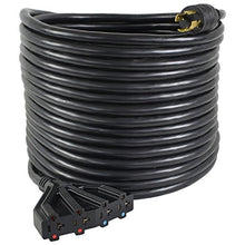 Load image into Gallery viewer, Conntek 50-Feet, 30-Amp 125/250-Volt 4 Prong L14-30P to (4) 15/20-Amp Female Connector, Generator Locking Extension Cord
