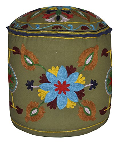 Lalhaveli Indian Heavy Embroidery Decorative Ottoman Cover 18 X 18 X 14 Inches