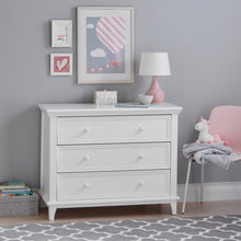 Load image into Gallery viewer, Contours Easy-to-Assemble Transitional 3-Drawer Dresser - Built-in Hardware, Changing Table Height, 3 Spacious Drawers, Sculpted Wooden Knobs, Anti-Tip Kit, White
